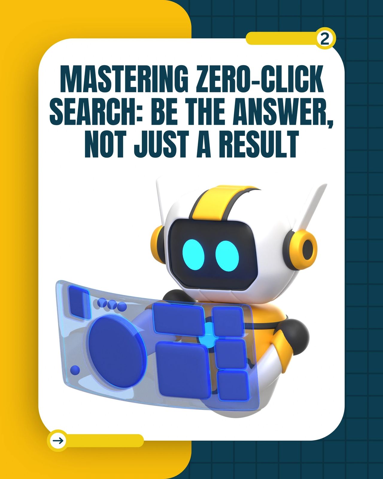 Cartoon robot with a digital interface, representing the rise of zero-click search and the need for brands to deliver instant, actionable answers.